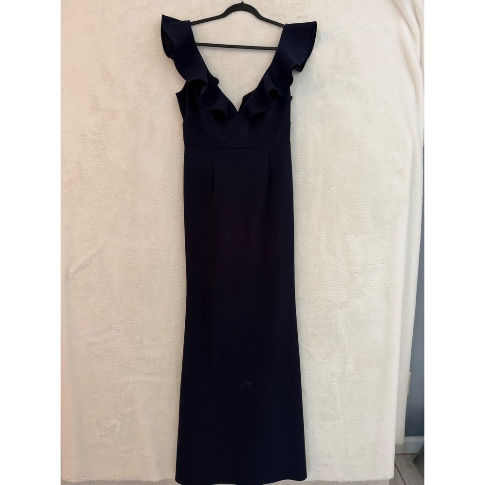 Tobi Navy Blue Ruffle V-Neck Maxi Dress Mermaid‎ Gown Large Formal Evening